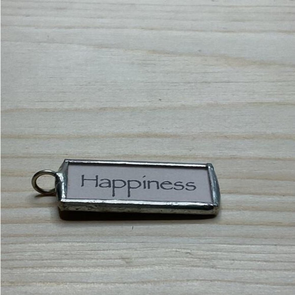 Happiness Pendant Charm Floral Rectangular Shape Silver Toned Metal Frame